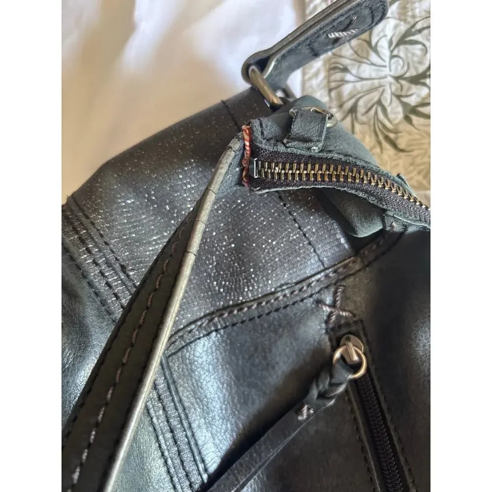 The Sak Kendra Hobo Leather Handbag Boho Y2K Shimmer Details Dark Gray